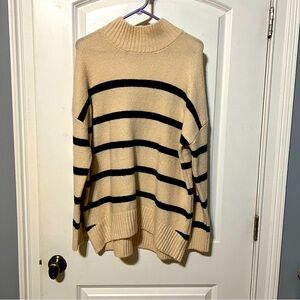Women’s Sweater, XL, Long Sleeve, Thigh Length, Bell Sleeve, Cream/Tan, Striped